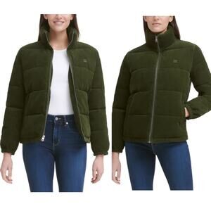 LEVI'S Corduroy Puffer Jacket Gorpcore Skateboard Relaxed Green Zip Up Mockneck